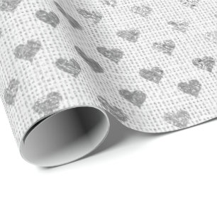 Papier Cadeau Coeur Pastel Argent gris brillant blanc nuptiale l