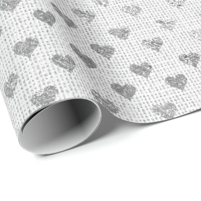 Papier Cadeau Coeur Pastel Argent gris brillant blanc nuptiale l (Coin rond)