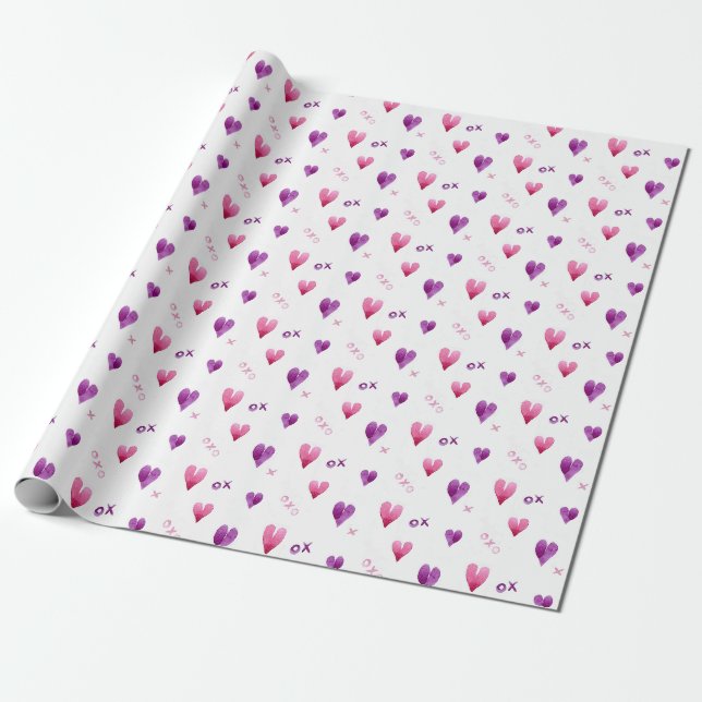 Papier Cadeau Coeur peint à la main x et o à motifs (Déroulé)