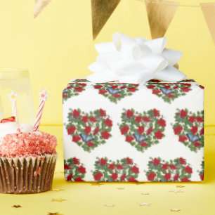 Papier Cadeau Coeur Petunia Rouge Avec Papillon Bleu