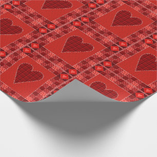 Papier Cadeau Coeur piqué par patchwork rouge