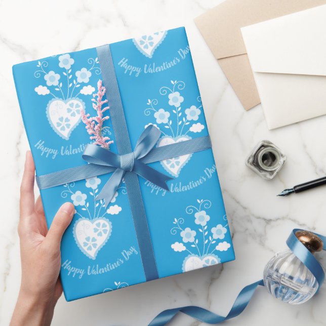 Papier Cadeau Coeur romantique bleu portugais (Cadeaux)