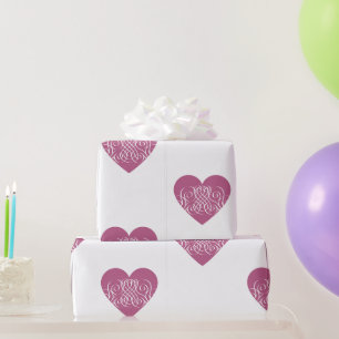 Papier Cadeau Coeur rose Avec Filigree Joli Motif Fille