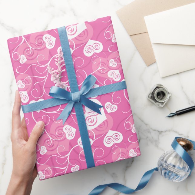 Papier Cadeau Coeur rose floral (Cadeaux)