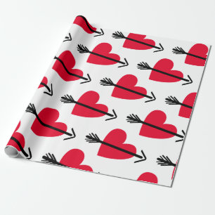 Papier Cadeau Coeur rouge avec la Saint-Valentin de flèche