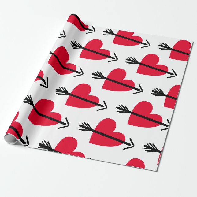 Papier Cadeau Coeur rouge avec la Saint-Valentin de flèche (Déroulé)