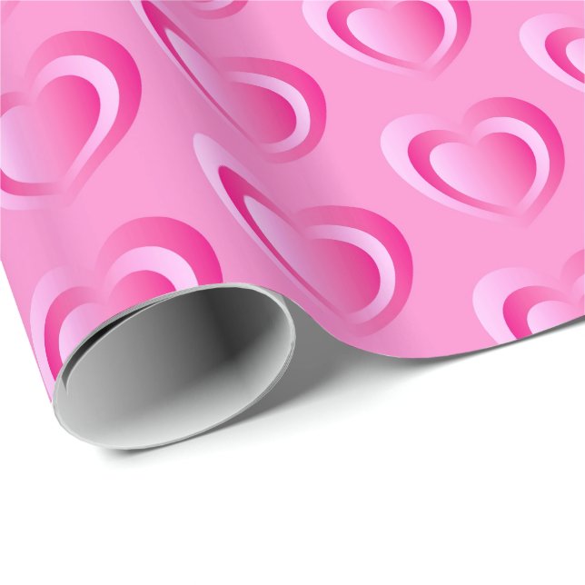Papier Cadeau Coeur satiné bossé - rose rose (Coin rond)