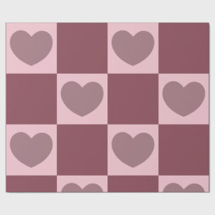 Papier Cadeau Coeurs À damiers Roses poussiéreux
