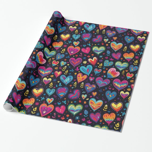 Papier Cadeau Coeurs Abstraits de couleur rose bleue (Déroulé)