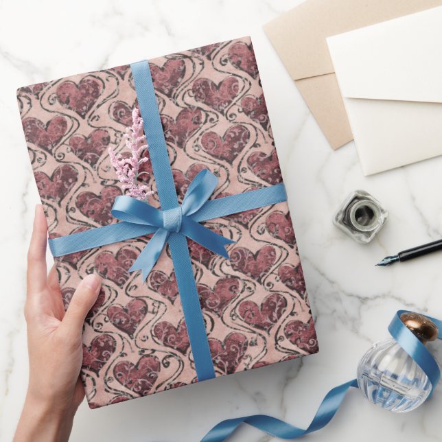 Papier Cadeau Cœurs Amour Rouge Bourgogne (Cadeaux)