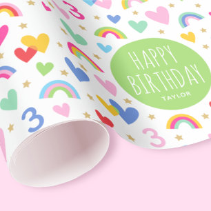 Papier Cadeau Coeurs arc-en-ciel 3e anniversaire Personnalisé No