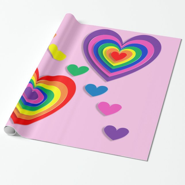 Papier Cadeau Coeurs arc-en-ciel papier d'emballage (Déroulé)