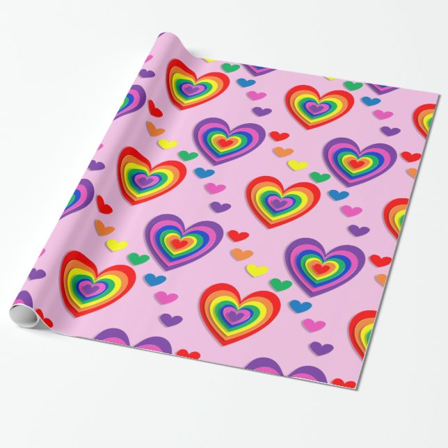 Papier Cadeau Coeurs arc-en-ciel papier d'emballage (Déroulé)