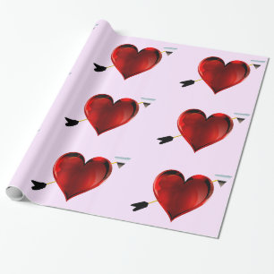 Papier Cadeau Coeurs avec Flèches Chrome Papier à enveloppement 