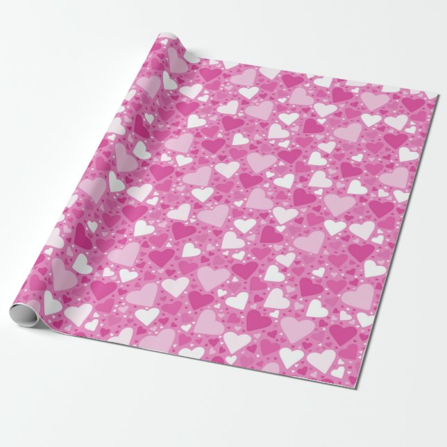 Papier Cadeau Coeurs blancs et roses Anniversaire (Déroulé)