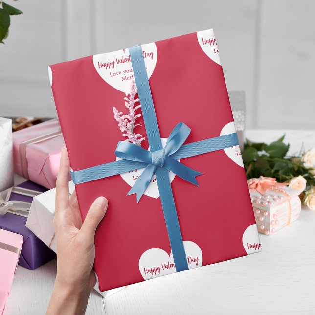 Papier Cadeau Coeurs blancs rouges Saint Valentin (Créateur téléchargé)