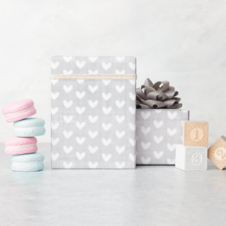 Papier Cadeau Cœurs blancs sur lin gris clair