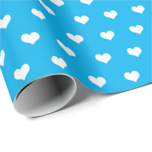Papier Cadeau coeurs blancs sur papier d'emballage aqua