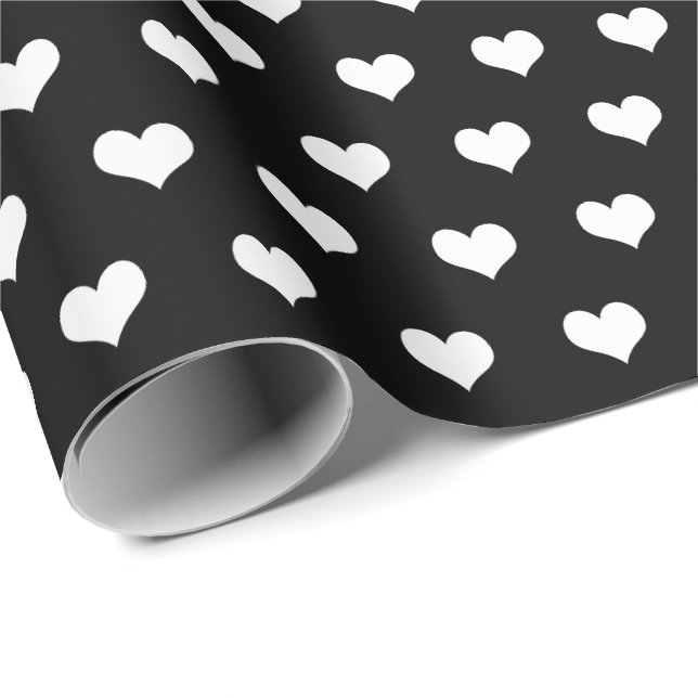 Papier Cadeau coeurs blancs sur papier d'emballage noir (Coin rond)