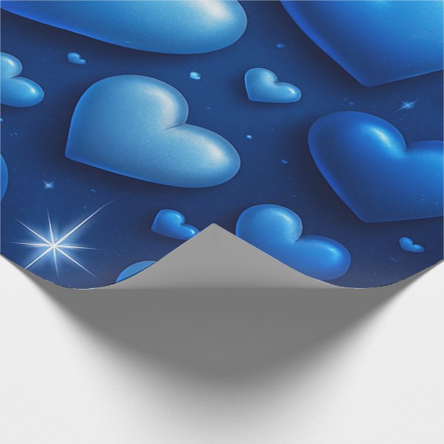 Papier Cadeau Coeurs bleus avec Motif étoiles (Coin)