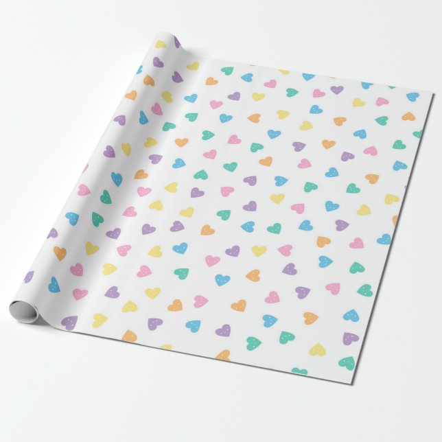 Papier Cadeau Coeurs bonbons Kawaii Pastel (Déroulé)