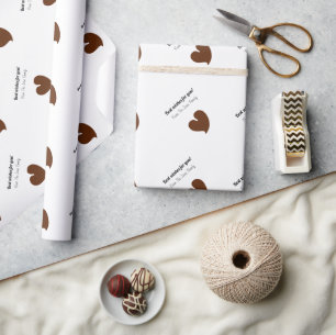 Papier Cadeau Cœurs chaleureux Brun foncé et blanc Texte personn