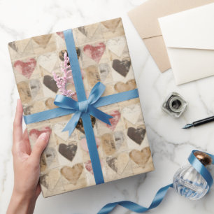 Papier Cadeau Cœurs Collage Shabby Chic 