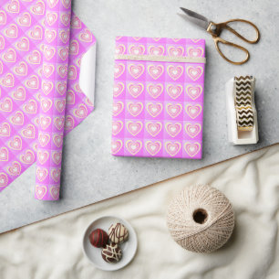 Papier Cadeau Coeurs colorés Art rose Jaune Elégant Petit Motif