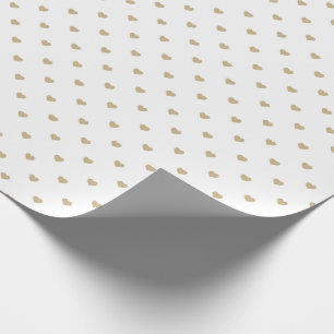 Papier Cadeau Coeurs d'amour d'or de Noël sur le blanc