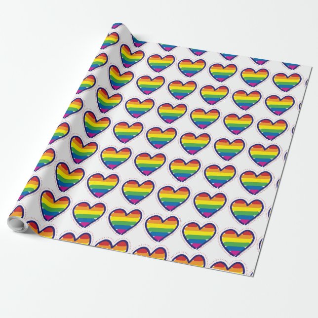 Papier Cadeau Coeurs d'amour gay pride (Déroulé)
