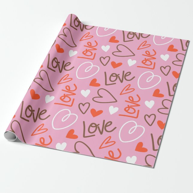Papier Cadeau Coeurs d'amour gravés (Déroulé)