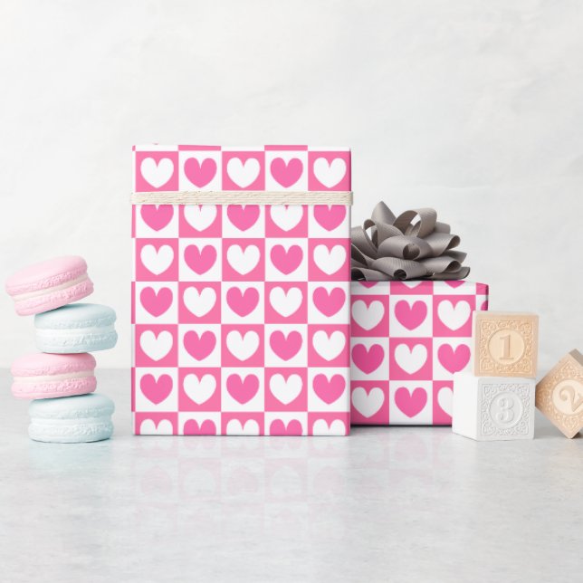 Papier Cadeau Coeurs d'amour rose et blanc Saint Valentin (Baby Shower)