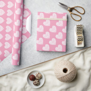 Papier Cadeau Coeurs d'amour rose et blanc Saint Valentin