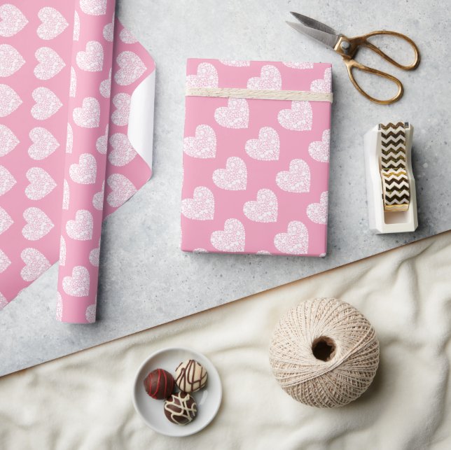 Papier Cadeau Coeurs d'amour rose et blanc Saint Valentin (Artisanat)