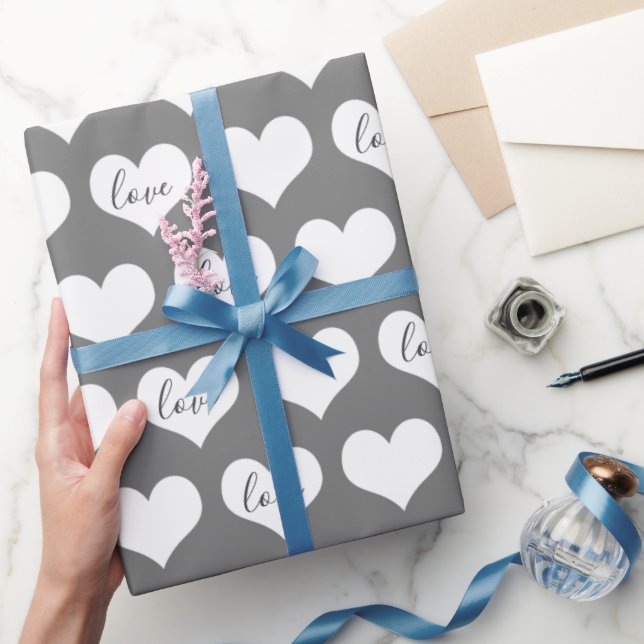 Papier Cadeau Coeurs d'amour sur Grey (Cadeaux)