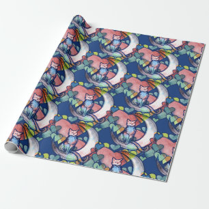 Papier Cadeau Coeurs d'amoureux de la lune de chat