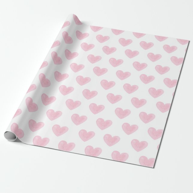 Papier Cadeau Coeurs d'aquarelle rose. Amour. Valentines rougies (Déroulé)