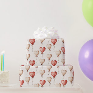 Papier Cadeau Coeurs de crème rouge Ballons Anniversaire