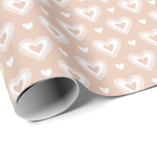 Papier Cadeau Coeurs de dentelle de pêche romantique Saint-Valen