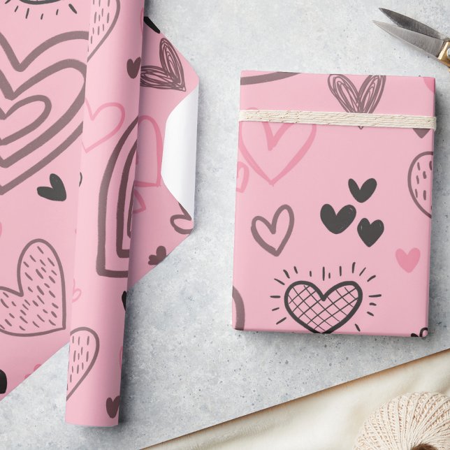 Papier Cadeau Coeurs de gribouillis rose pâle Saint-Valentin (Créateur téléchargé)