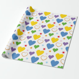 PAPIER CADEAU COEURS DE JOUR BLEU VERT JAUNE VALENTINES