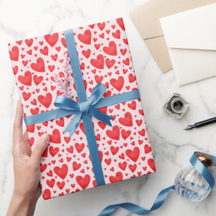 Papier Cadeau Cœurs de la Saint-Valentin Rétro Mariage Rouge Ros
