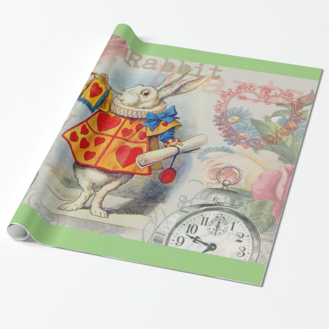 Papier Cadeau Coeurs de lapin blanc Alice Classic (Déroulé)