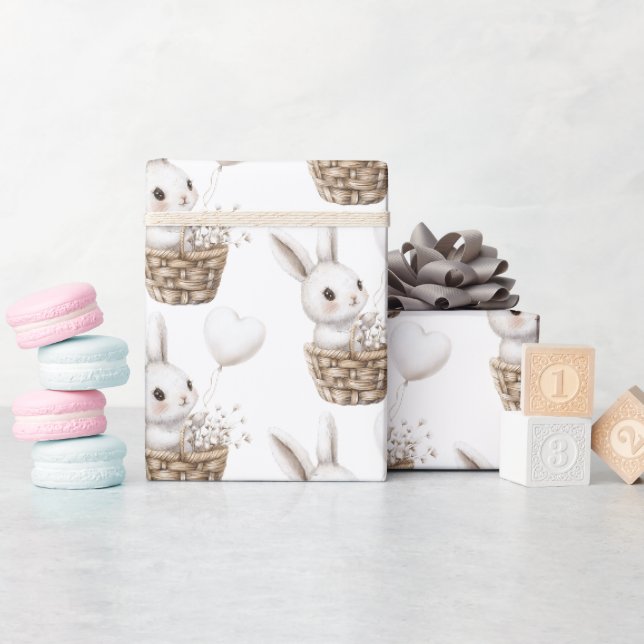 Papier Cadeau Coeurs de lapin blanc dans un Baby shower de panie (Baby Shower)