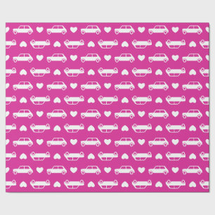 Papier Cadeau Coeurs de Mini Cooper - papier d'emballage rose