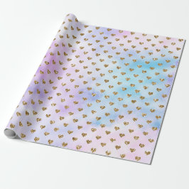 Papier Cadeau Coeurs de Parties scintillant d'or Aqua Purple Omb