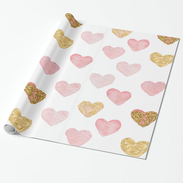 Papier Cadeau Coeurs De Parties scintillant Rose Et Or (Déroulé)