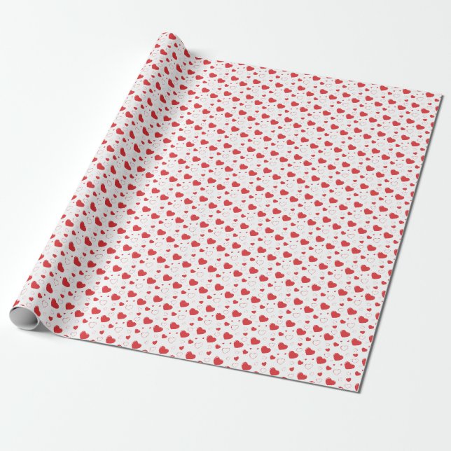Papier Cadeau Coeurs de passion rouge brillant, motif romantique (Déroulé)