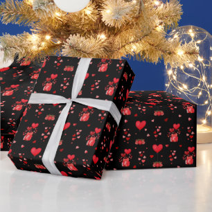 Papier Cadeau Coeurs de Saint Valentin en noir