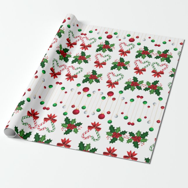 Papier Cadeau Coeurs de Sucre de canne Holly Jolly (Déroulé)